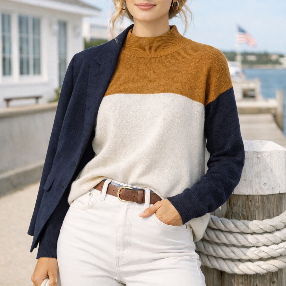 Madewell Colorblock Mock Neck Sweater Small Merino Wool‎ Alpaca Blend